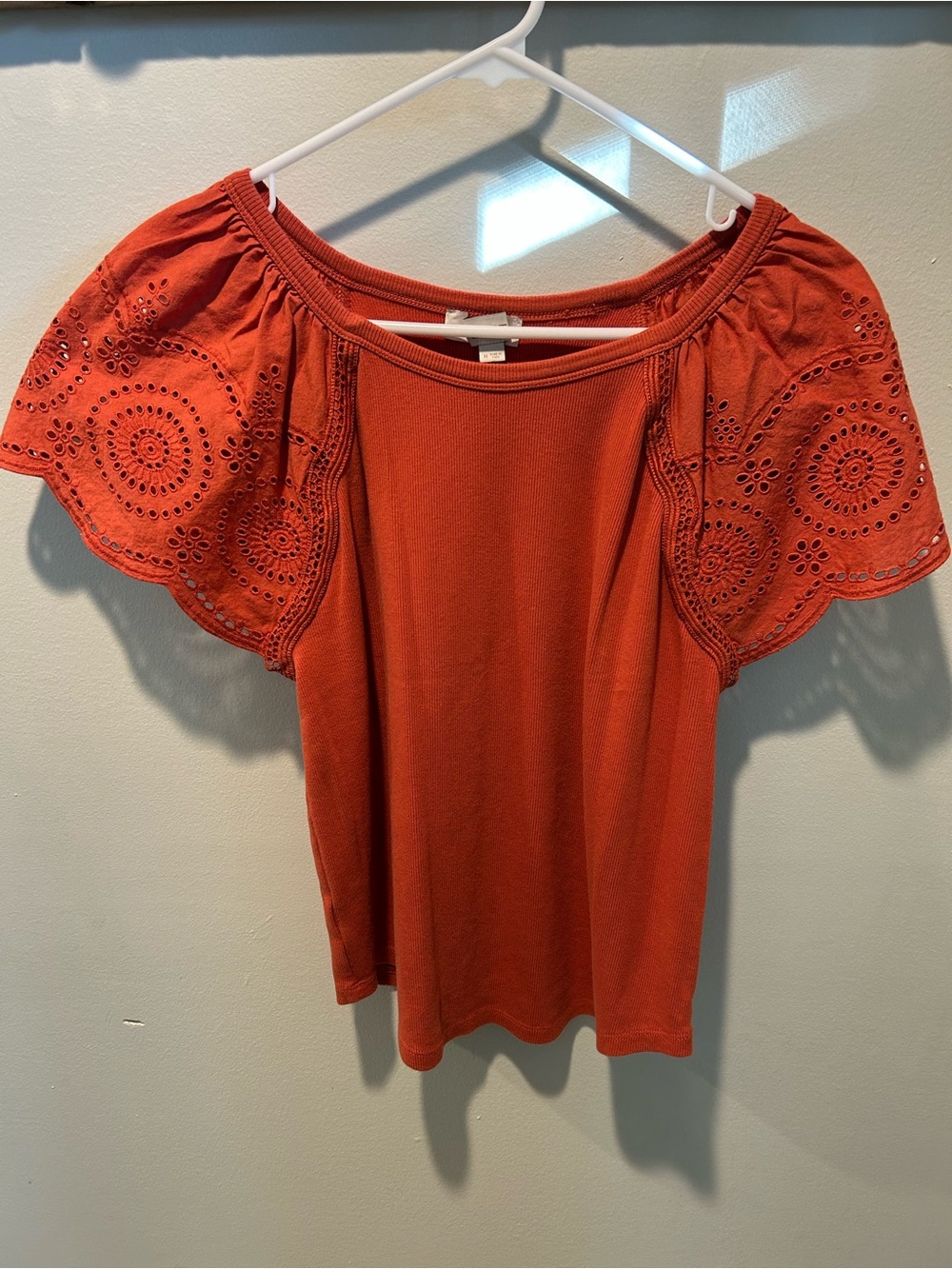 LOFT Burnt Orange Off-Shoulder Eyelet Sleeve Tunic